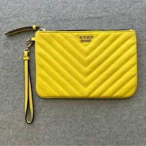 Victorias Secret Neon Yellow Quilted Faux Leather Zipper Wristlet Clutch Lined